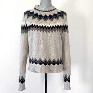 360 Cashmere Gray & Brown Aztec Sweater sz M Boho Academia Casual Luxury